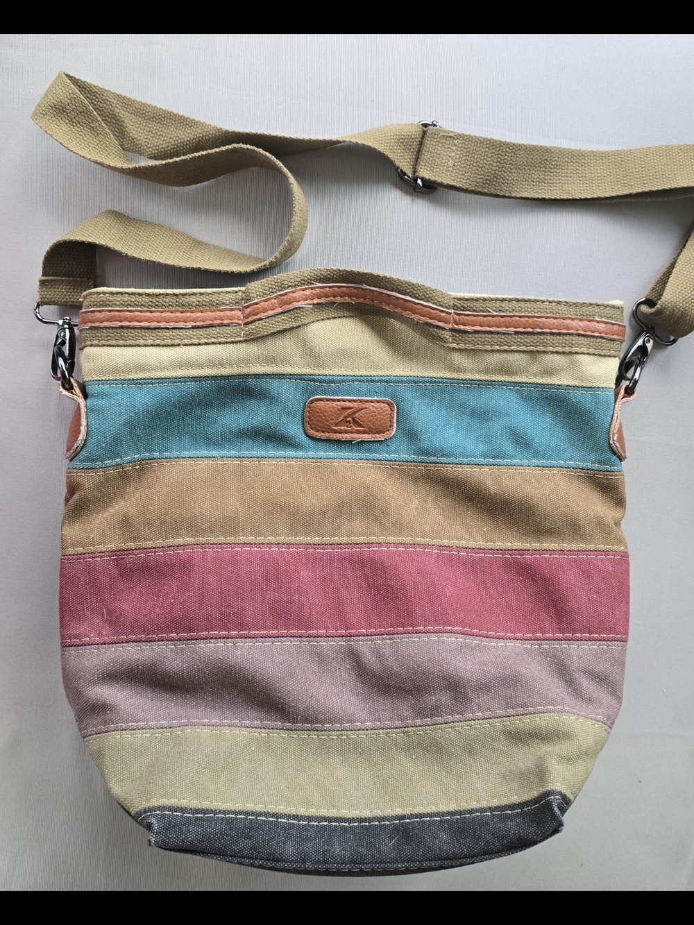 Multicolor Striped Canvas Crossbody Bag